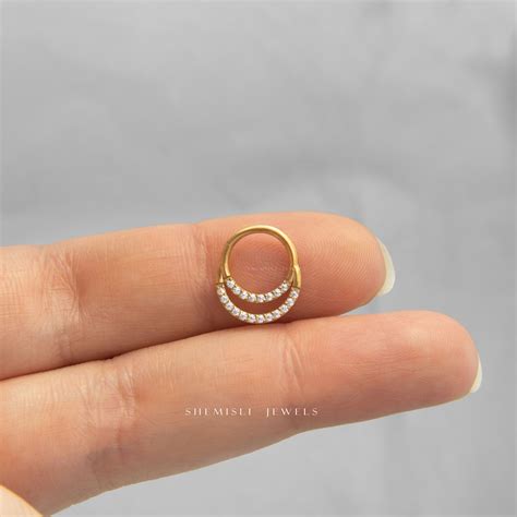 Shemisli Sliver & Rhinestone Septum Ring BNIB 